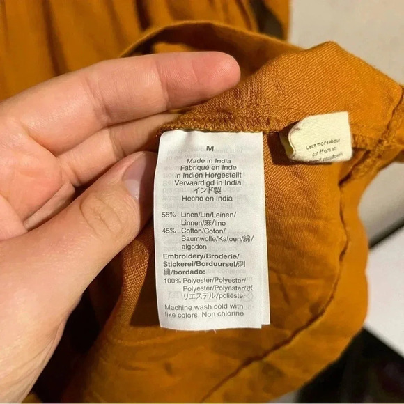 Madewell Linen Blend Embroidered Sleeve Dress Oversized Golden Sun Orange Fall M - Picture 6 of 11